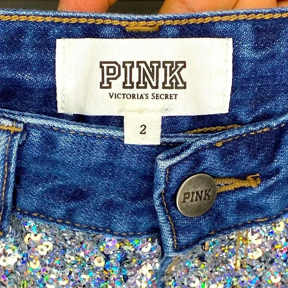 Pink Sequin Denim Shorts - Picture 4 of 4